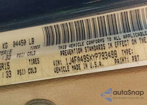 2000 Jeep Wrangler Sport z USA, uszkodzony, nr VIN 1J4FA49SXYP793498